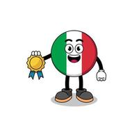 ilustración de dibujos animados de bandera de italia con medalla de satisfacción garantizada vector