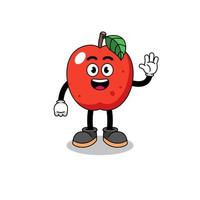 apple cartoon doing wave hand gesture vector