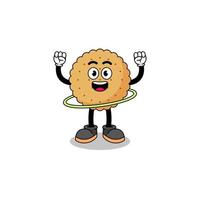 ilustración de personaje de galleta redonda jugando hula hoop vector