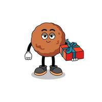 meatball mascot illustration giving a gift vector