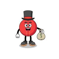 cricket ball mascot illustration rich man holding a money sack vector