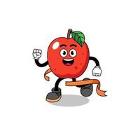 caricatura de mascota de manzana corriendo en la línea de meta vector