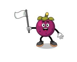 Cartoon Illustration of mangosteen holding a white flag vector