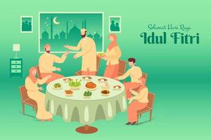 Selamat hari raya Idul Fitri is another language of happy eid mubarak in Indonesian vector