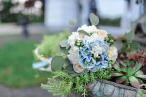 Wedding bridal bouquet. Wedding floristry. Place for text. photo