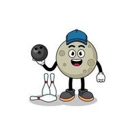 Mascot of moon as a bowling player vector