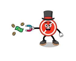 ilustración de personaje de la señal de stop atrapando dinero con un imán vector