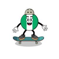 mascota de la bandera de nigeria jugando una patineta vector