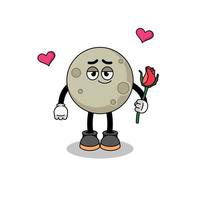 moon mascot falling in love vector