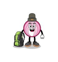 Illustration of sliced onion mascot as a hiker vector