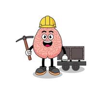 Mascot Illustration of brain miner vector