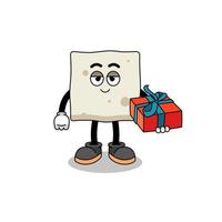 tofu mascot illustration giving a gift vector