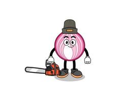 sliced onion illustration cartoon as a lumberjack vector