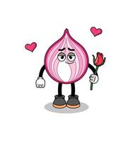 sliced onion mascot falling in love vector