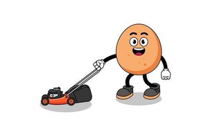 egg illustration cartoon holding lawn mower vector