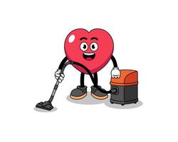 Character mascot of love holding vacuum cleaner vector