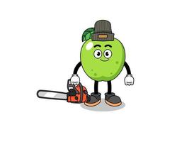 caricatura de ilustración de manzana verde como leñador vector