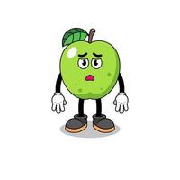 ilustración de dibujos animados de manzana verde con cara triste vector