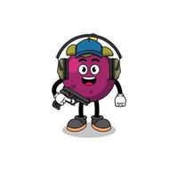 Character mascot of mangosteen doing shooting range vector