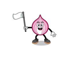 Cartoon Illustration of sliced onion holding a white flag vector