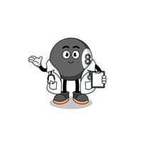 Cartoon mascot of billiard ball doctor vector