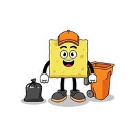 Illustration of sponge cartoon as a garbage collector vector