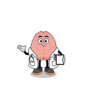 caricatura, mascota, de, cerebro, doctor vector