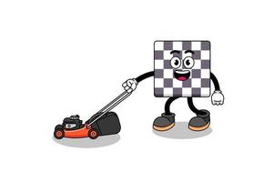 chessboard illustration cartoon holding lawn mower vector