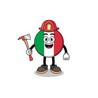 caricatura, mascota, de, bandera de italia, bombero vector