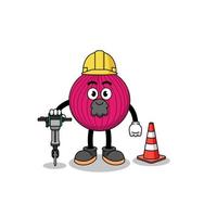 caricatura de personaje de cebolla roja trabajando en la construcción de carreteras vector