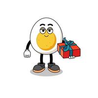 boiled egg mascot illustration giving a gift vector