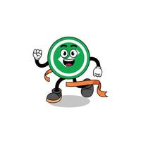 Mascot cartoon of check mark running on finish line vector