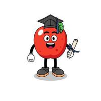 mascota de manzana con pose de graduación vector