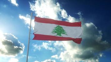 Flag of Lebanon waving at wind against beautiful blue sky. 3d rendering photo