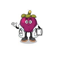 Cartoon mascot of mangosteen doctor vector