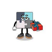 jigsaw puzzle mascot illustration giving a gift vector