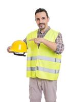 Builder with hardhat in studio photo