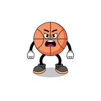 ilustración de dibujos animados de baloncesto con expresión enojada vector