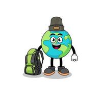 Illustration of earth mascot as a hiker vector