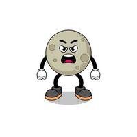 moon cartoon illustration with angry expression vector