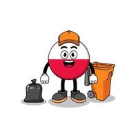 Illustration of poland flag cartoon as a garbage collector vector