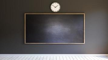 Blackboard in the classic school classrooms with white parquet floor 3D rendering