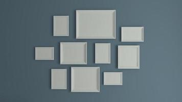 foto de collage horizontal y vertical o arte de imagen con representación 3d realista de pared azul