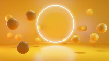 Product display area concept created with globe yellow shapes and circle neon light 3D rendering photo