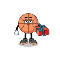 ilustración de mascota de baloncesto dando un regalo vector