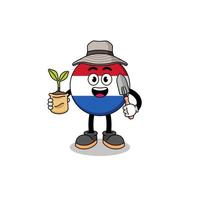 Illustration of netherlands flag cartoon holding a plant seed vector