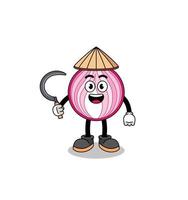 Illustration of sliced onion as an asian farmer vector