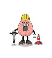 Character cartoon of brain working on road construction vector