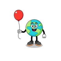 Cartoon of earth holding a balloon vector