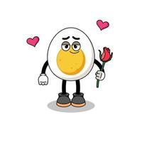 boiled egg mascot falling in love vector